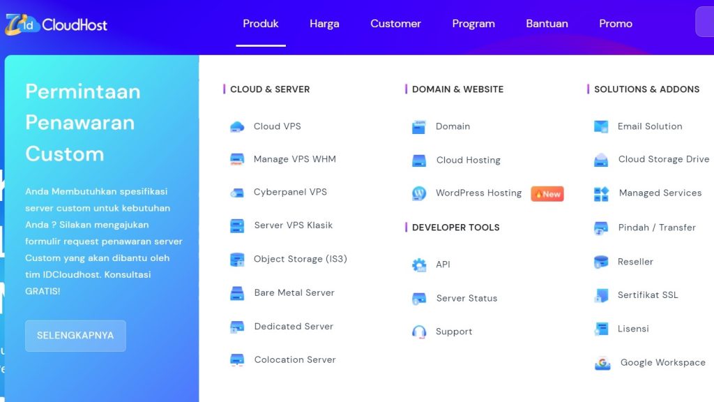 Gambar tangkapan layar produk yang disediakan oleh IDCloudHost